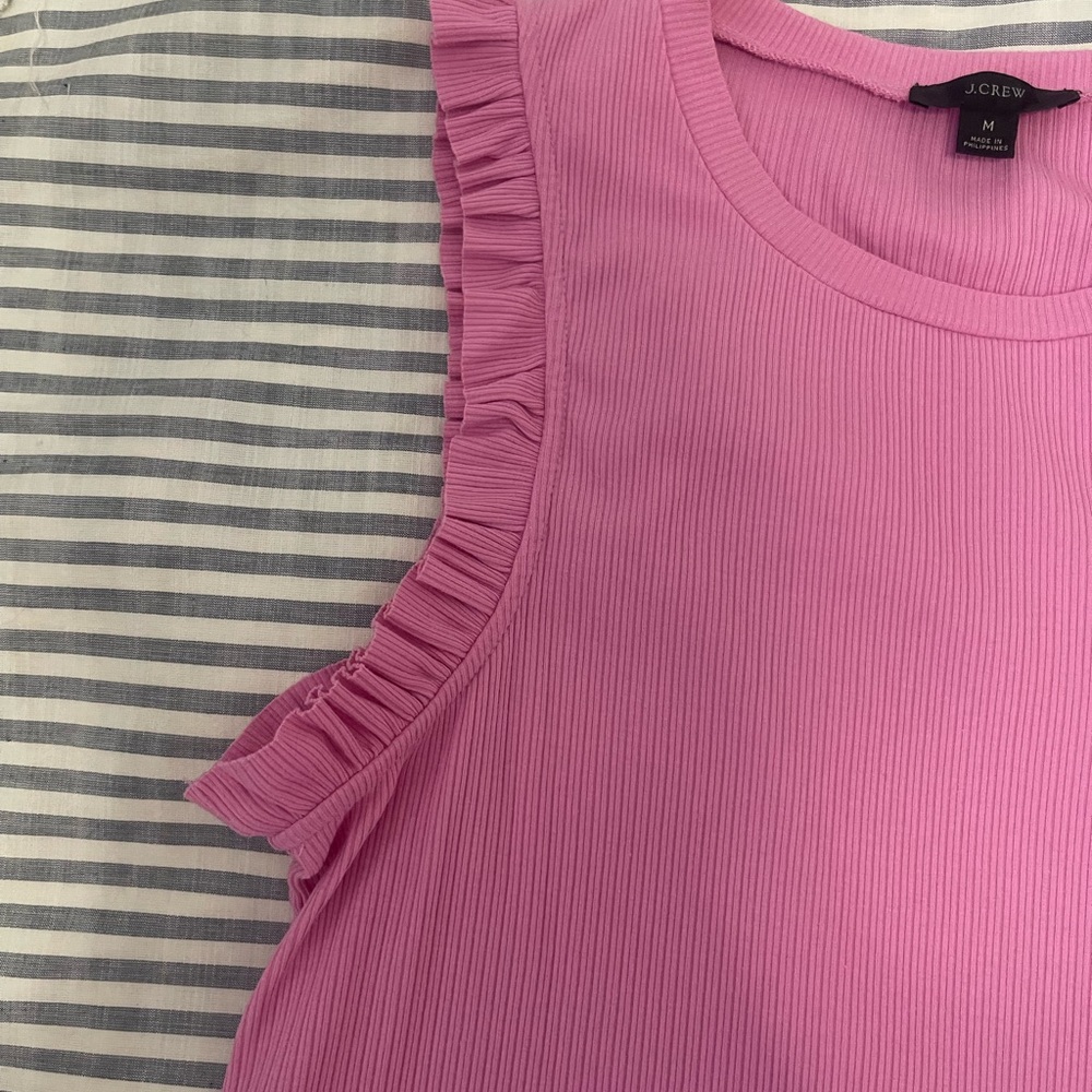 J. Crew Pink Ribbed Ruffle Tank - Picture 6 of 12